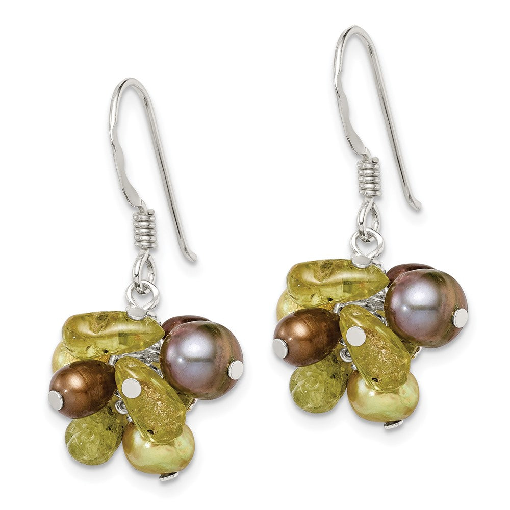 Sterling Silver Polished Green Fwc Pearl & Peridot Dangle Earrings