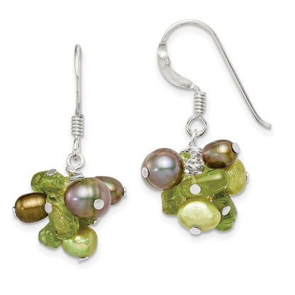 Sterling Silver Polished Green Fwc Pearl & Peridot Dangle Earrings
