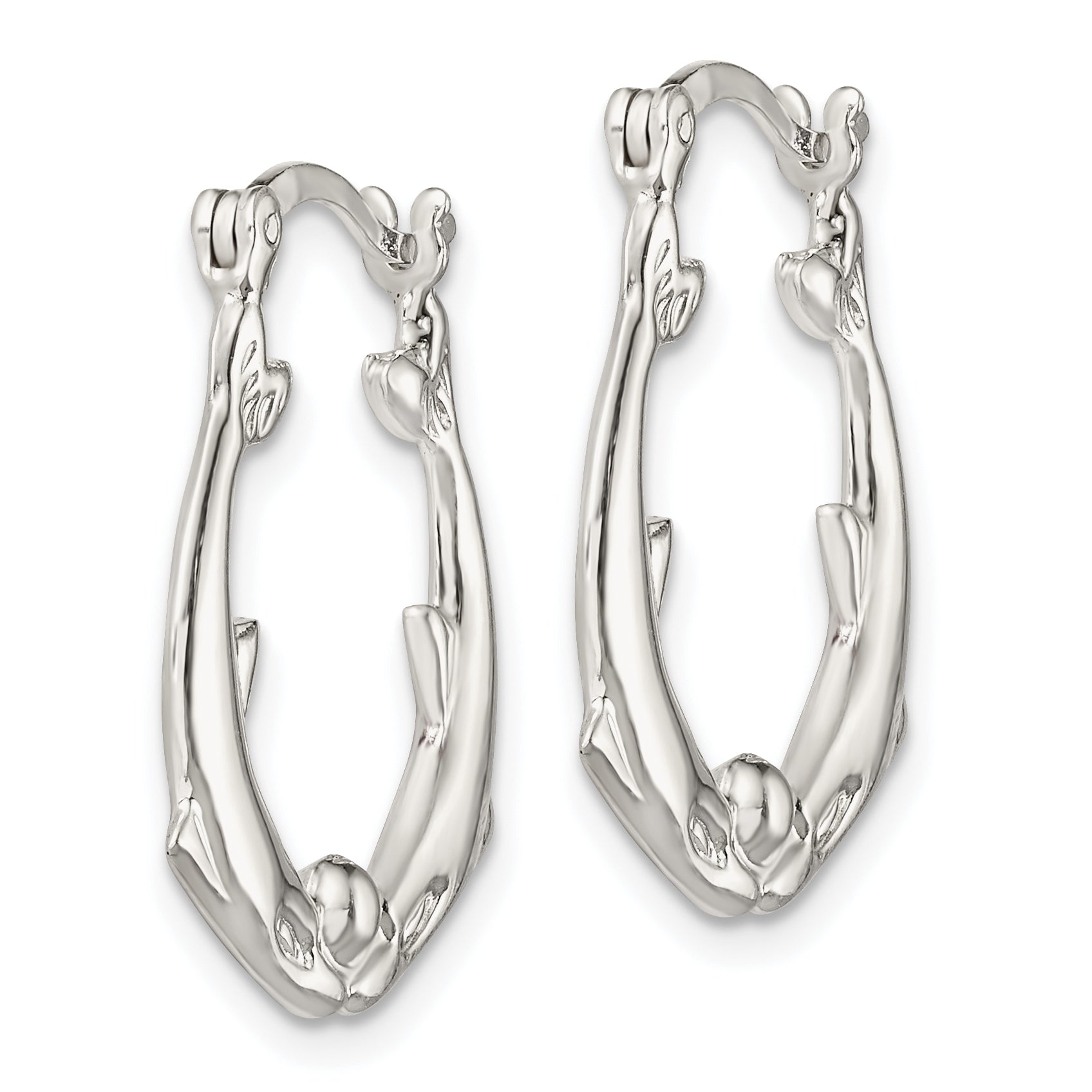 Sterling Silver Rhodium-Plated Polished Dolphins Round Hoop Earrings