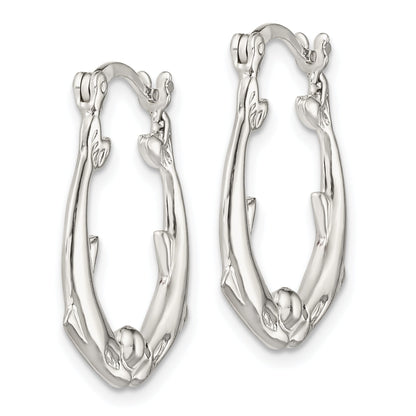 Sterling Silver Rhodium-Plated Polished Dolphins Round Hoop Earrings