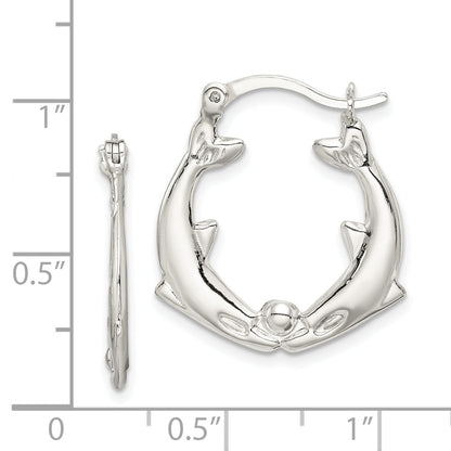 Sterling Silver Rhodium-Plated Polished Dolphins Round Hoop Earrings
