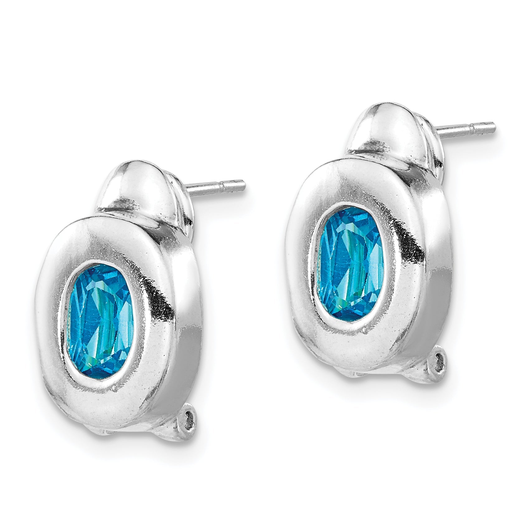 Sterling Silver Blue Topaz Oval Omega Back Post Earrings