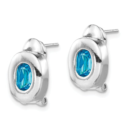 Sterling Silver Blue Topaz Oval Omega Back Post Earrings