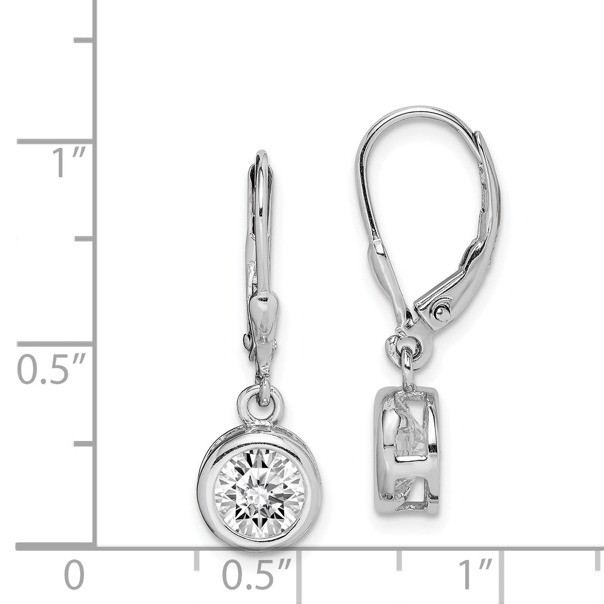 Sterling Silver Rhodium-Plated Polished Round 7mm Cz Leverback Earrings