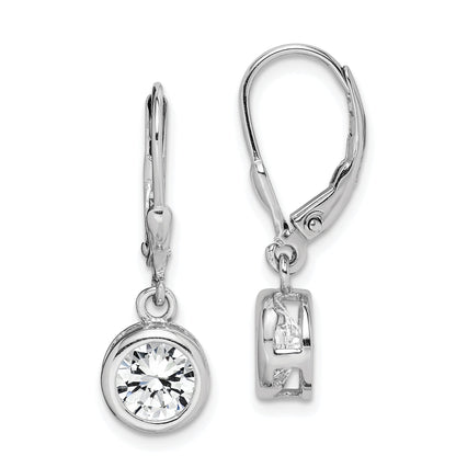 Sterling Silver Rhodium-Plated Polished Round 7mm Cz Leverback Earrings
