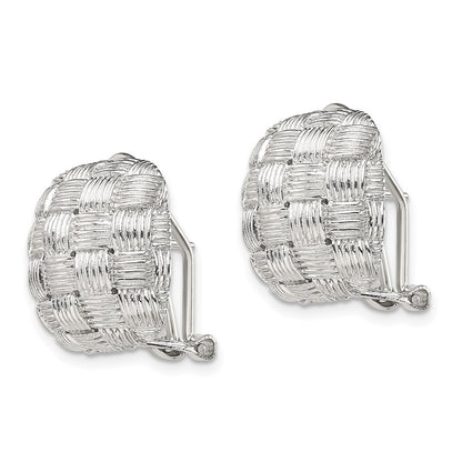 Sterling Silver Rhod-Pltd Polished Woven Square Omega Back Earrings