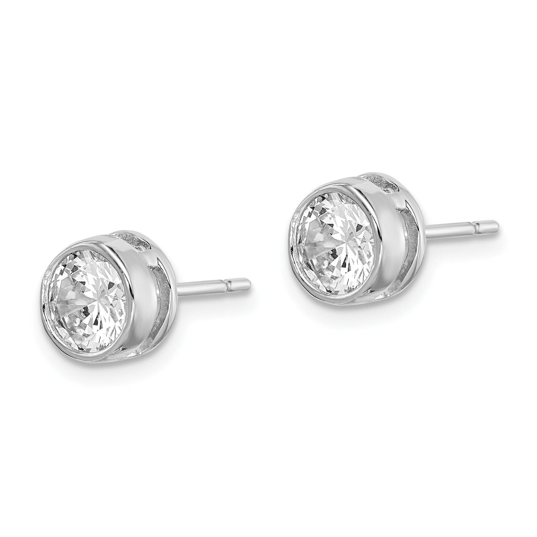 Sterling Silver Rh-Plated Polished 6mm Round Cz Bezel Set Stud Earrings