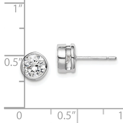 Sterling Silver Rh-Plated Polished 6mm Round Cz Bezel Set Stud Earrings