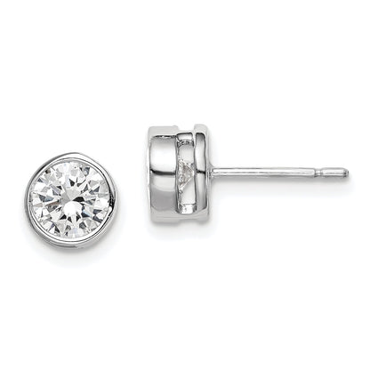 Sterling Silver Rh-Plated Polished 6mm Round Cz Bezel Set Stud Earrings