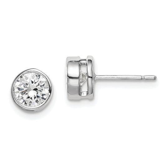 Sterling Silver Rh-Plated Polished 6mm Round Cz Bezel Set Stud Earrings