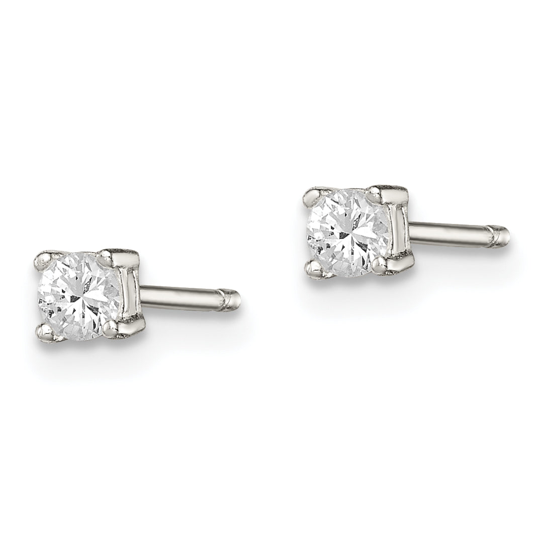 Sterling Silver 3mm Round Basket Set Cz Stud Earrings