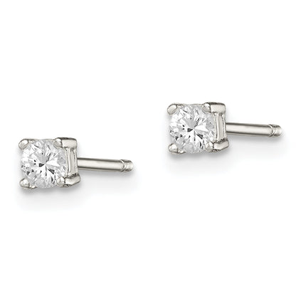 Sterling Silver 3mm Round Basket Set Cz Stud Earrings