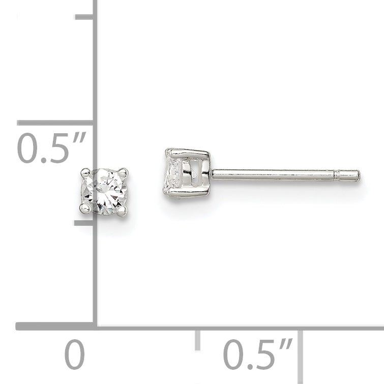 Sterling Silver 3mm Round Basket Set Cz Stud Earrings