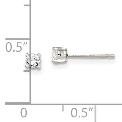 Sterling Silver 3mm Round Basket Set Cz Stud Earrings
