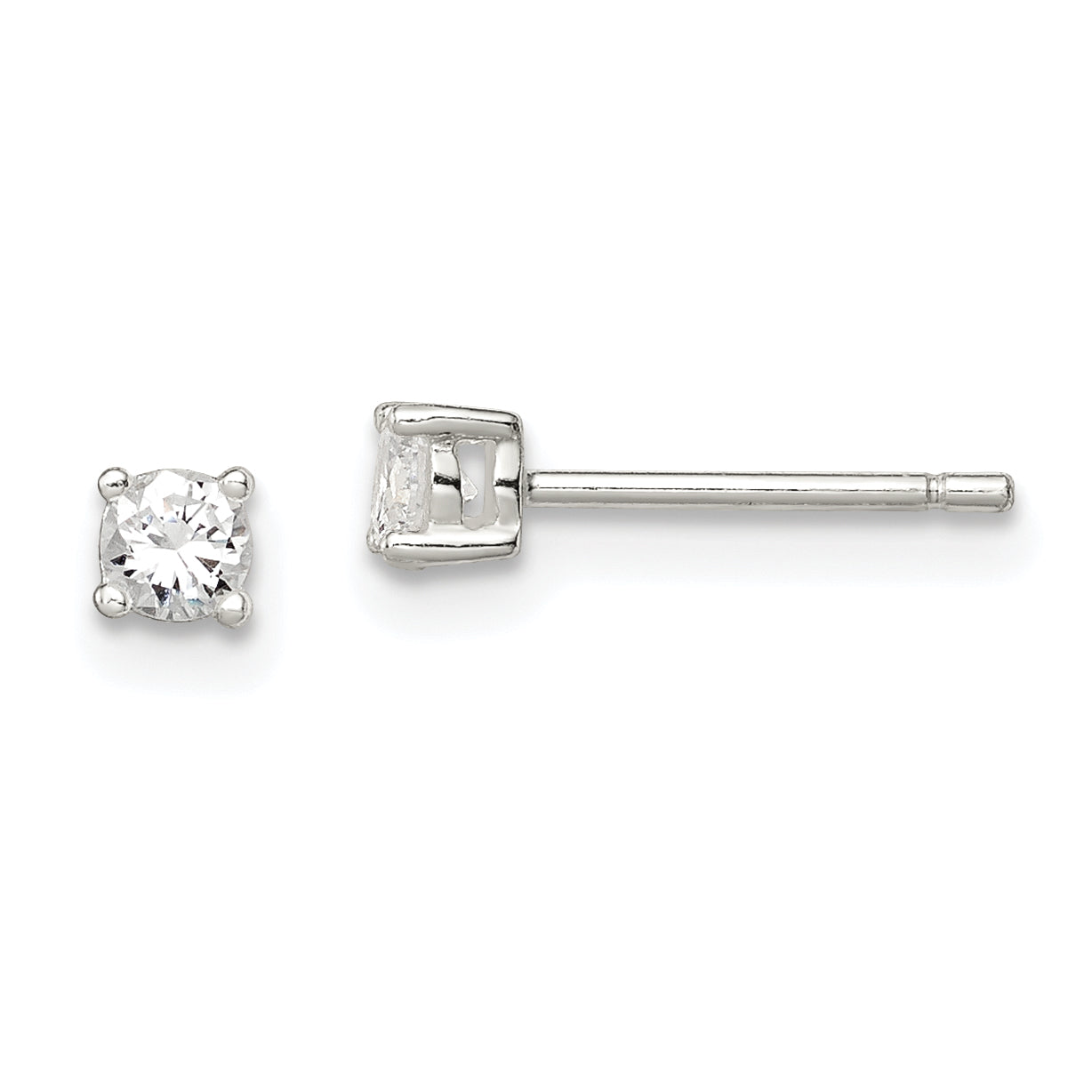 Sterling Silver 3mm Round Basket Set Cz Stud Earrings