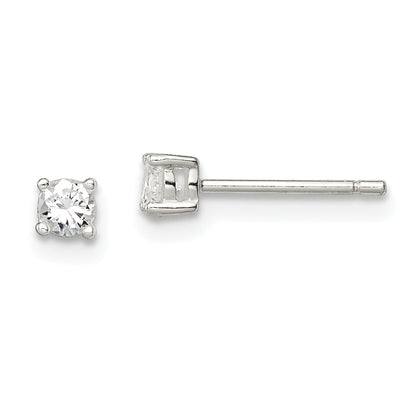 Sterling Silver 3mm Round Basket Set Cz Stud Earrings