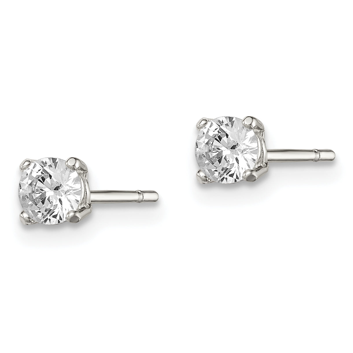 Sterling Silver 4mm Round Basket Set Cz Stud Earrings