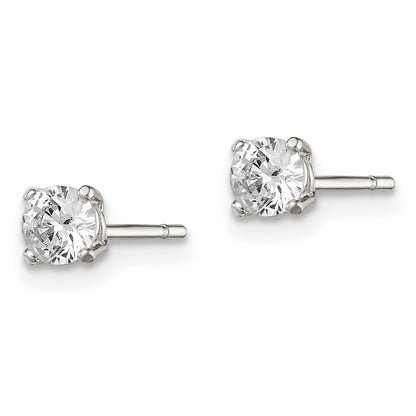 Sterling Silver 4mm Round Basket Set Cz Stud Earrings