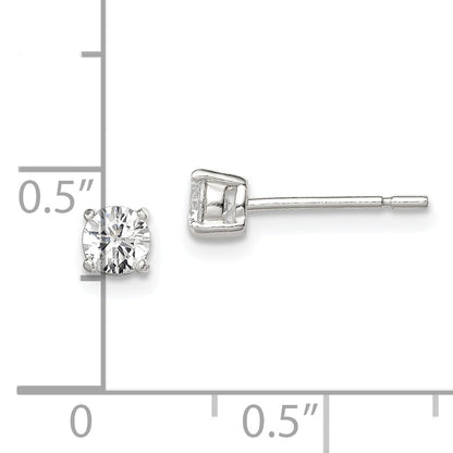 Sterling Silver 4mm Round Basket Set Cz Stud Earrings