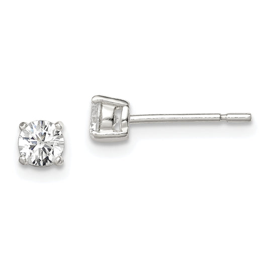 Sterling Silver 4mm Round Basket Set Cz Stud Earrings