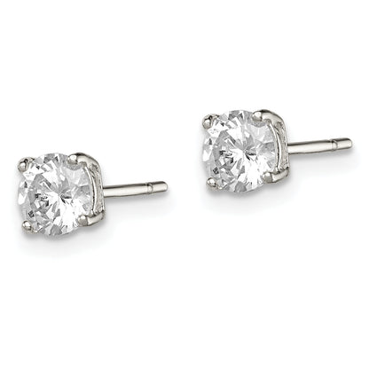 Sterling Silver 5mm Round Basket Set Cz Stud Earrings