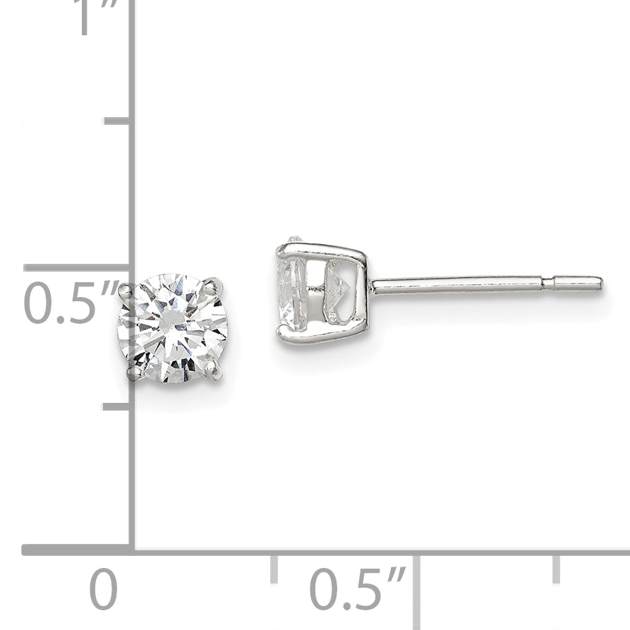 Sterling Silver 5mm Round Basket Set Cz Stud Earrings