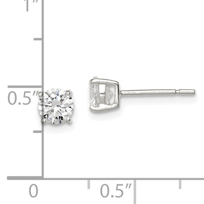 Sterling Silver 5mm Round Basket Set Cz Stud Earrings