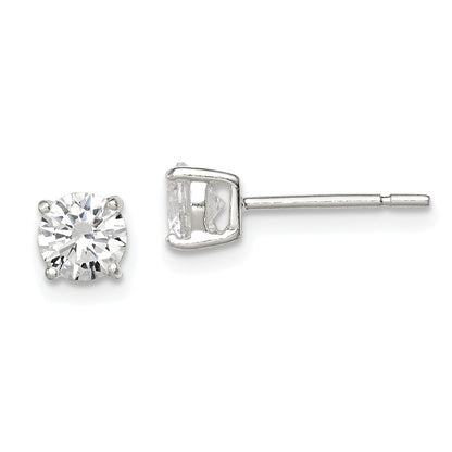 Sterling Silver 5mm Round Basket Set Cz Stud Earrings