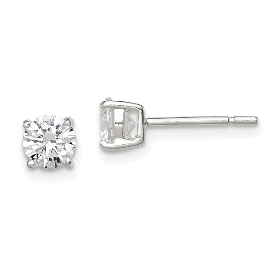 Sterling Silver 5mm Round Basket Set Cz Stud Earrings