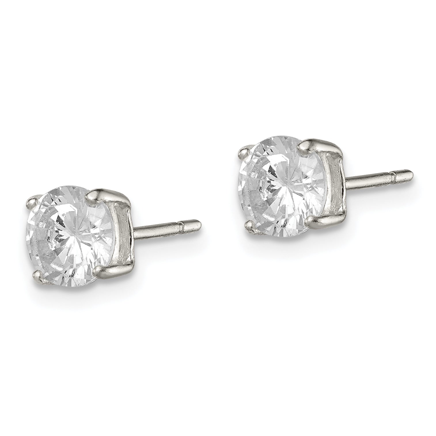 Sterling Silver 6mm Round Basket Set Cz Stud Earrings