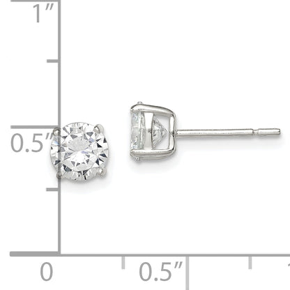 Sterling Silver 6mm Round Basket Set Cz Stud Earrings