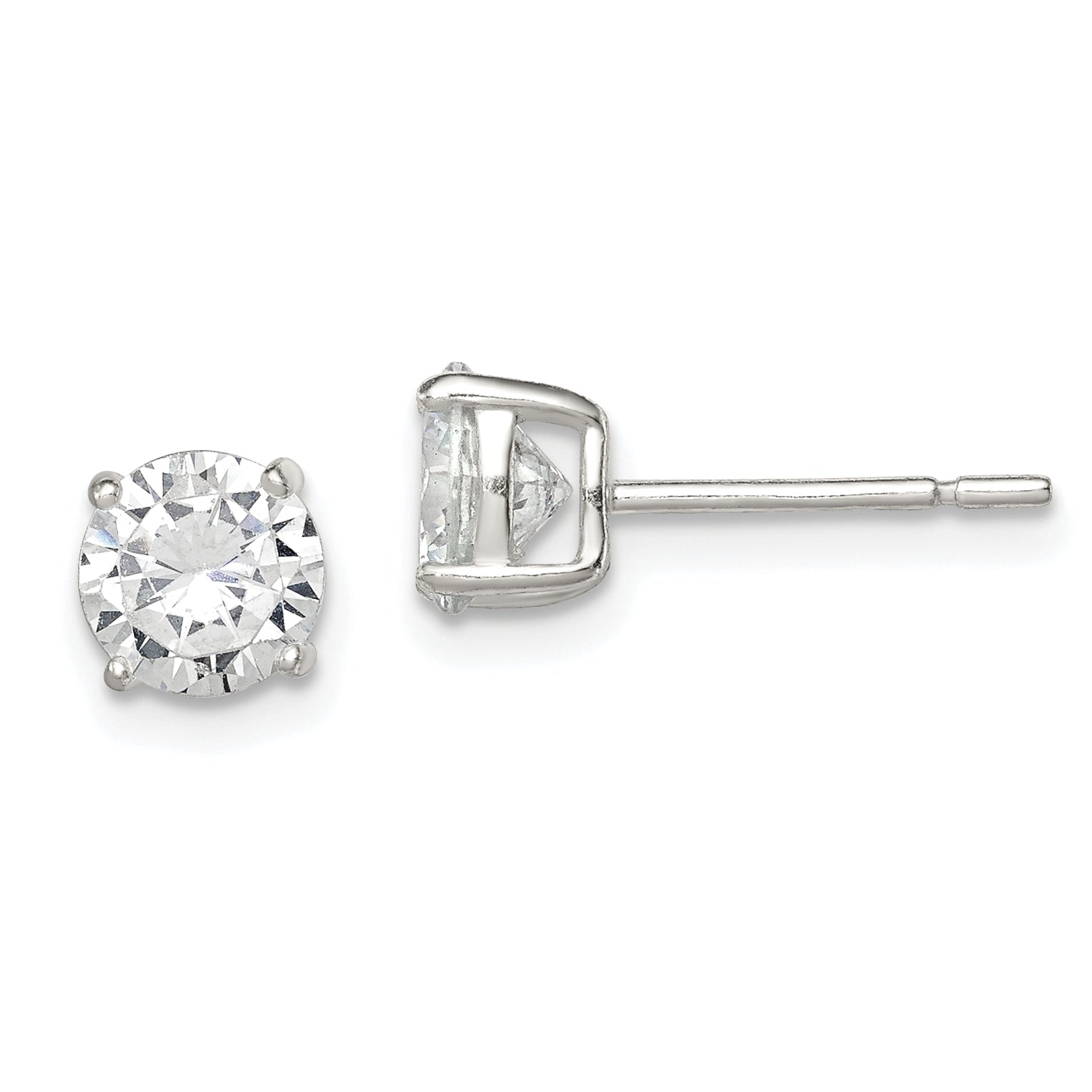Sterling Silver 6mm Round Basket Set Cz Stud Earrings