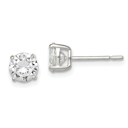 Sterling Silver 6mm Round Basket Set Cz Stud Earrings