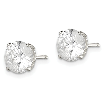Sterling Silver 8mm Round Basket Set Cz Stud Earrings