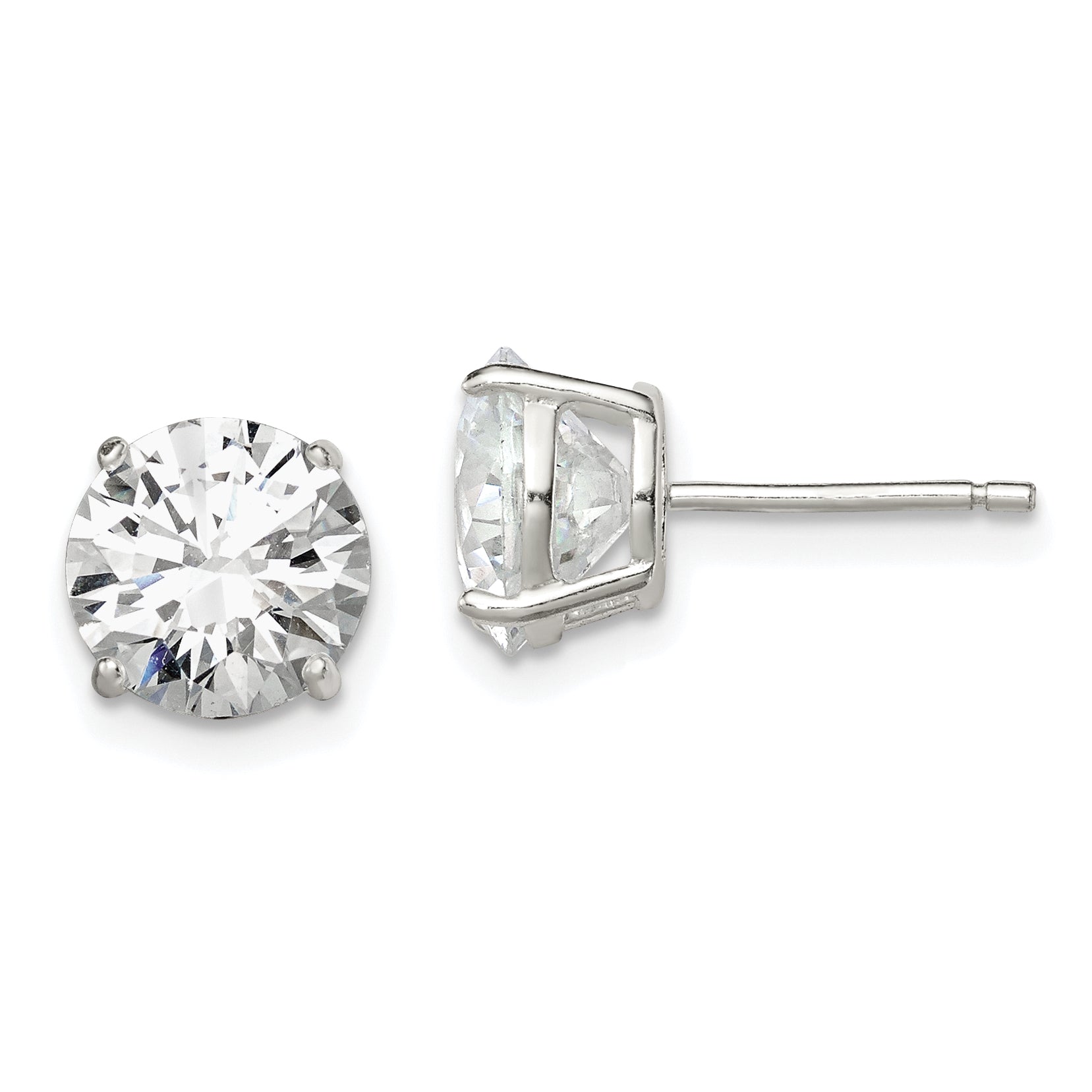Sterling Silver 8mm Round Basket Set Cz Stud Earrings
