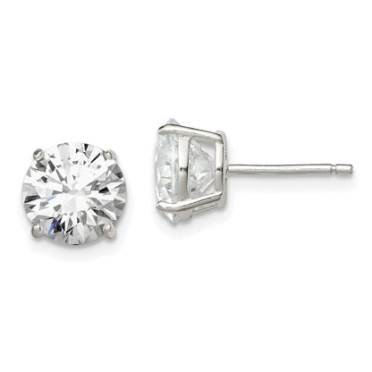Sterling Silver 8mm Round Basket Set Cz Stud Earrings