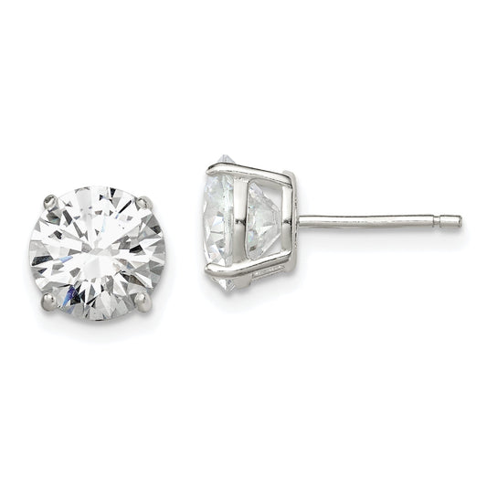 Sterling Silver 8mm Round Basket Set Cz Stud Earrings