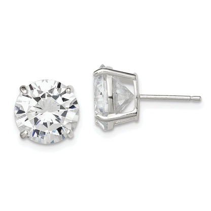 Sterling Silver 10mm Round Basket Set Cz Stud Earrings