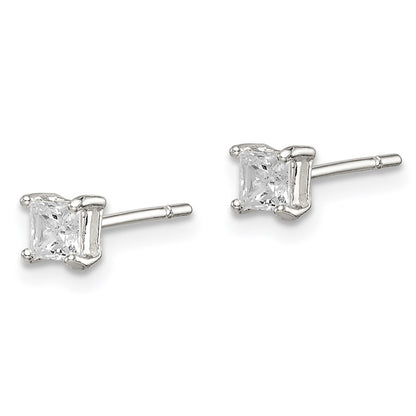 Sterling Silver 3mm Princess Basket Set Cz Stud Earrings