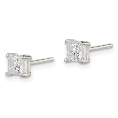 Sterling Silver 4mm Princess Basket Set Cz Stud Earrings