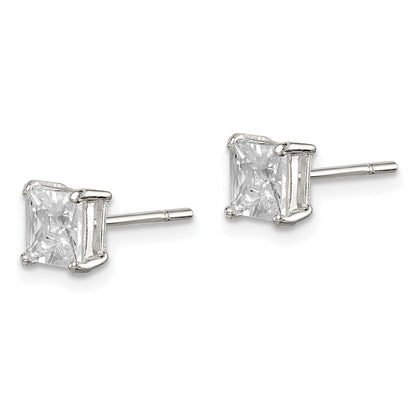 Sterling Silver 5mm Princess Basket Set Cz Stud Earrings