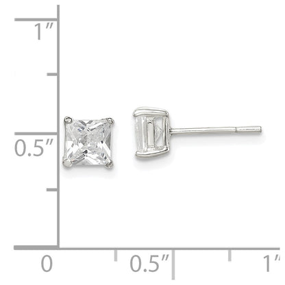 Sterling Silver 5mm Princess Basket Set Cz Stud Earrings