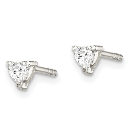 Sterling Silver 3mm Heart Basket Set Cz Stud Earrings