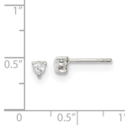 Sterling Silver 3mm Heart Basket Set Cz Stud Earrings