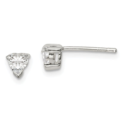 Sterling Silver 4mm Heart Basket Set Cz Stud Earrings
