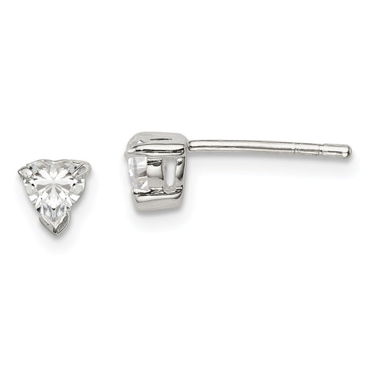 Sterling Silver 4mm Heart Basket Set Cz Stud Earrings