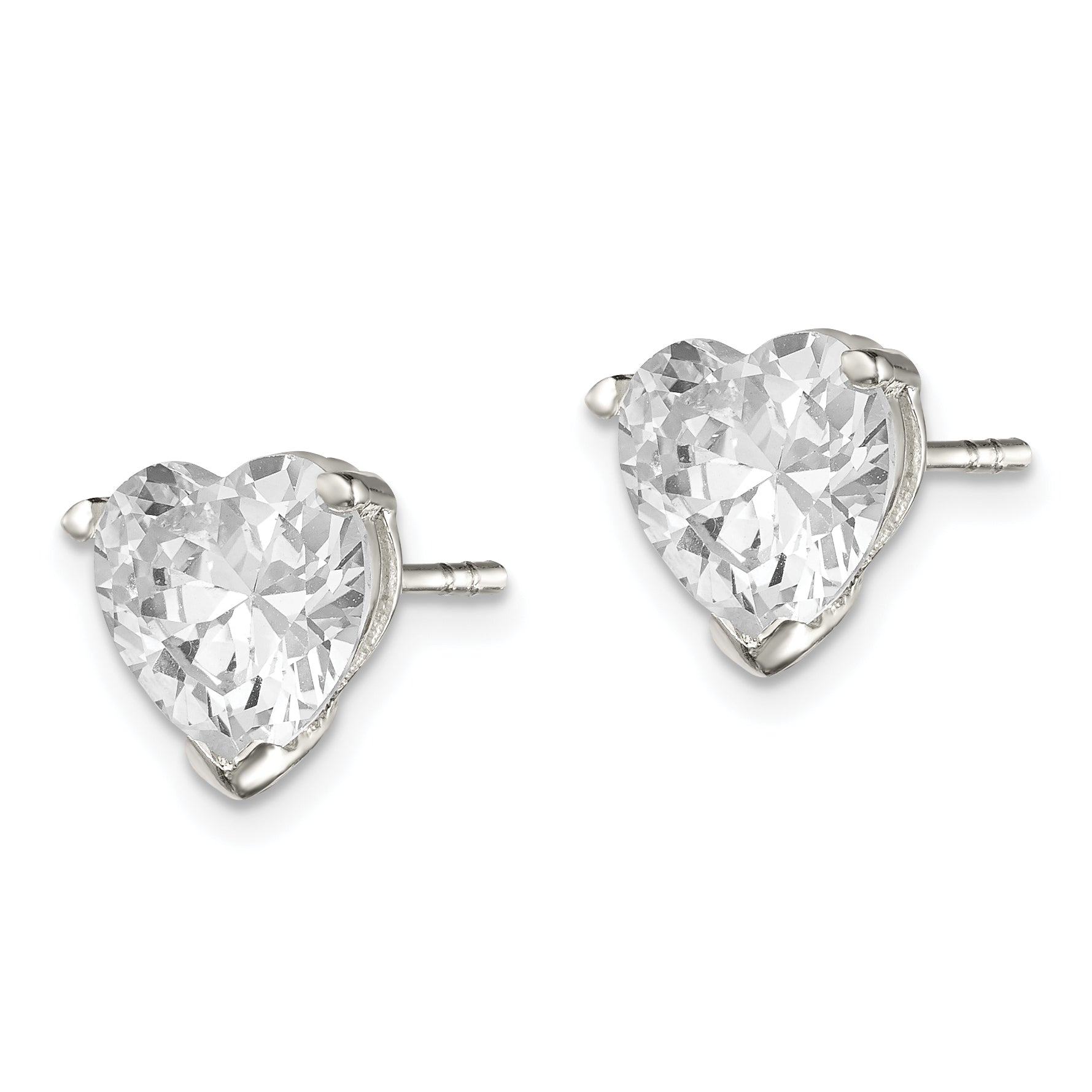 Sterling Silver Polished 8mm Heart 3 Prong Basket Set Cz Stud Earrings