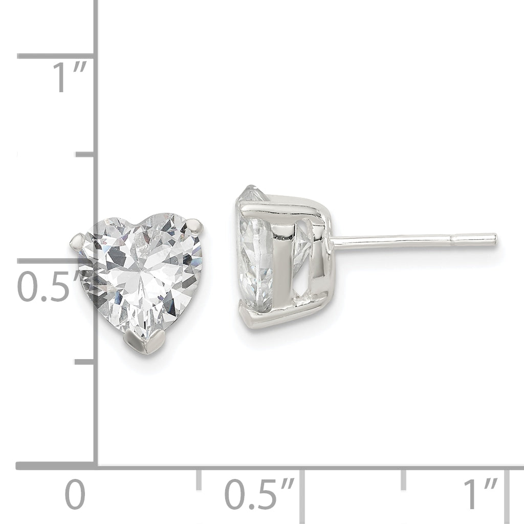 Sterling Silver Polished 8mm Heart 3 Prong Basket Set Cz Stud Earrings