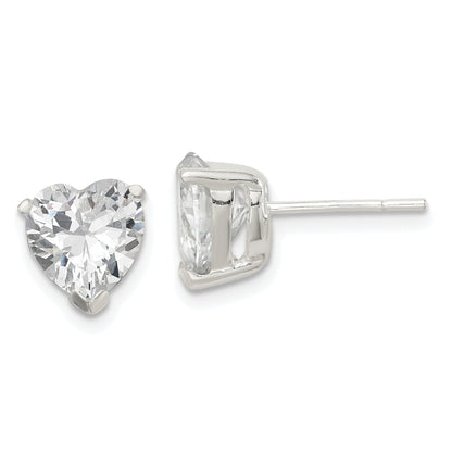 Sterling Silver Polished 8mm Heart 3 Prong Basket Set Cz Stud Earrings