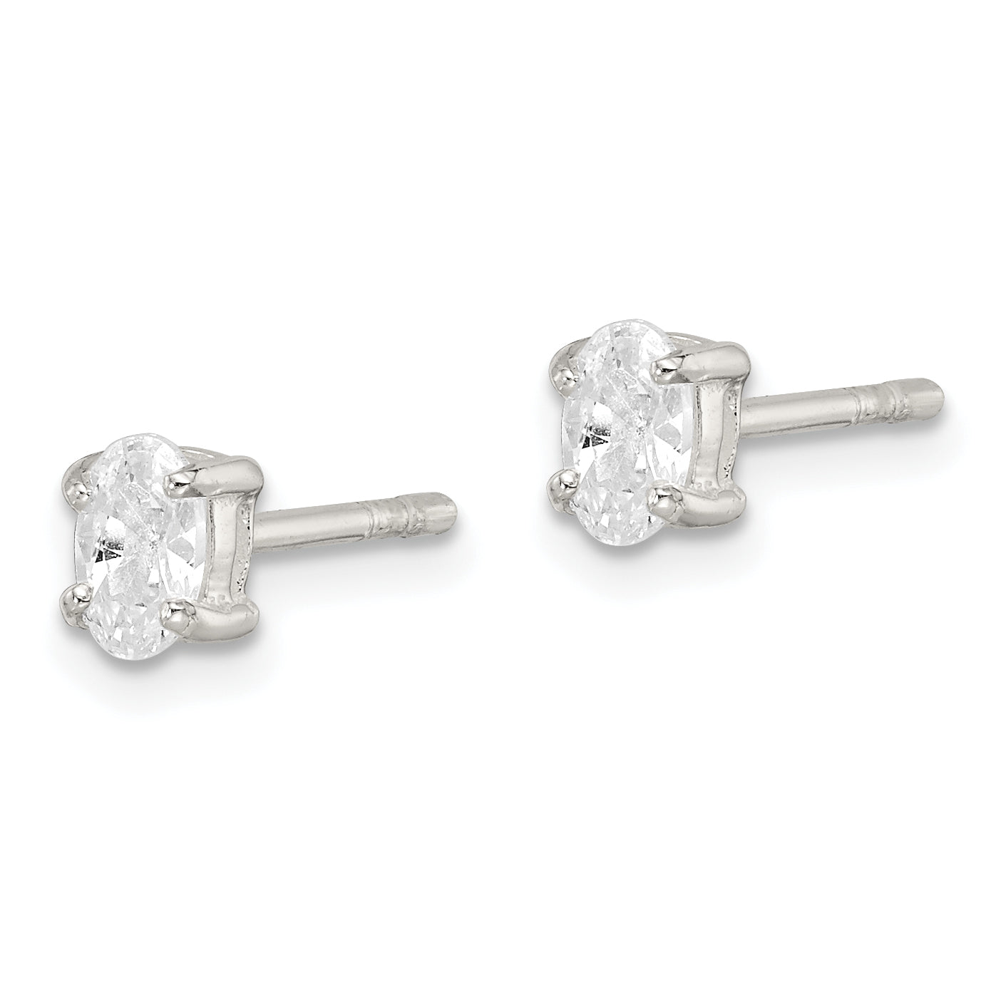 Sterling Silver 3X5mm Oval Basket Set Cz Stud Earrings